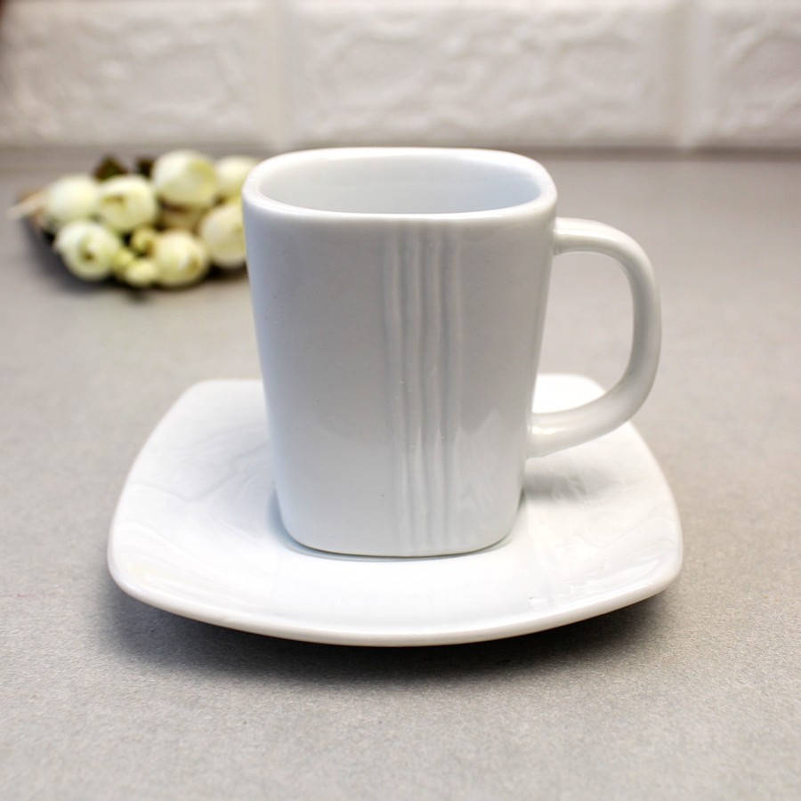 

Квадратная белая чашка для кофе 100 мл+блюдце HLS (HR1315), ресторанная посуда, Белый