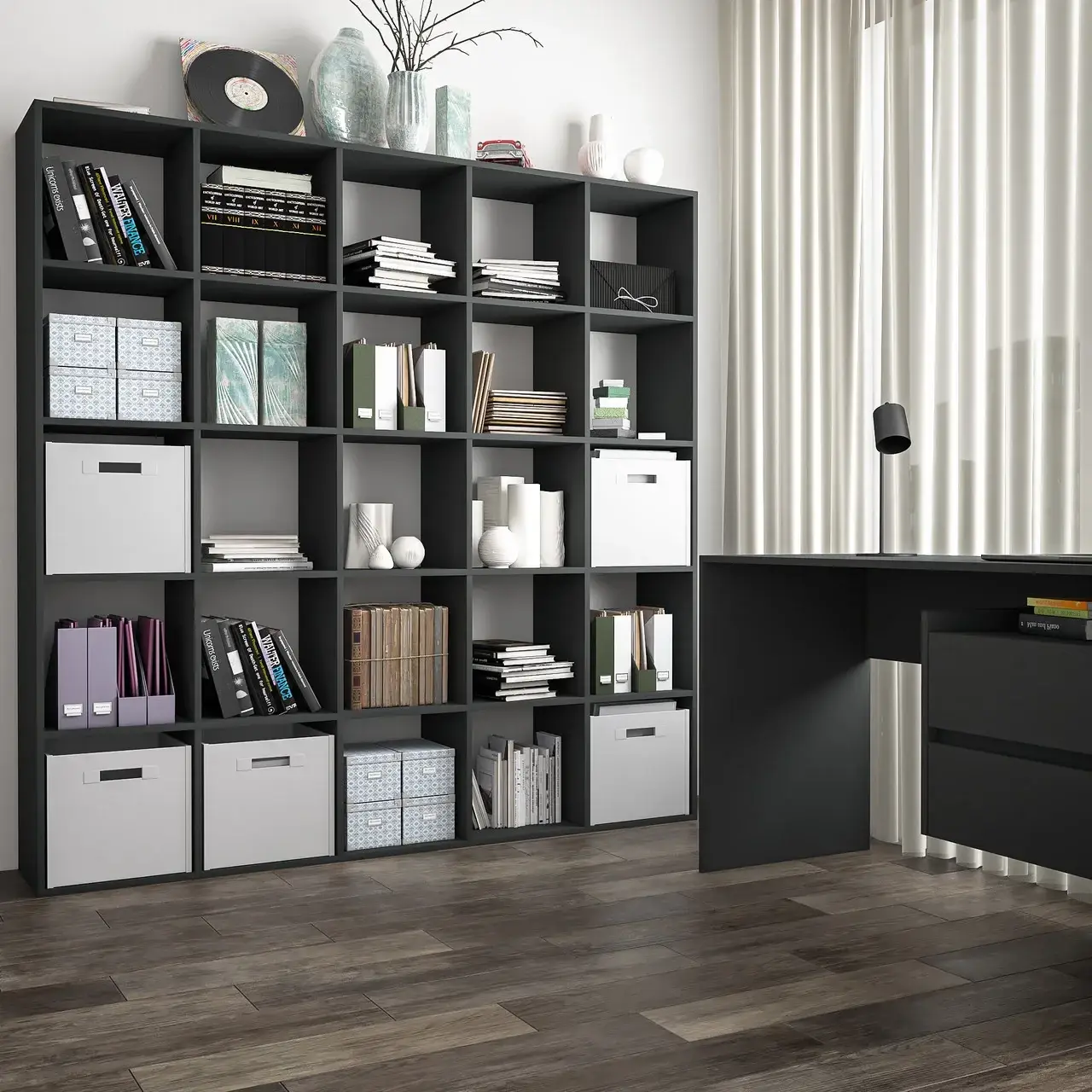 

Стеллаж, полка для книг и игрушек на 25 ячеек FHS-16 Антрацит