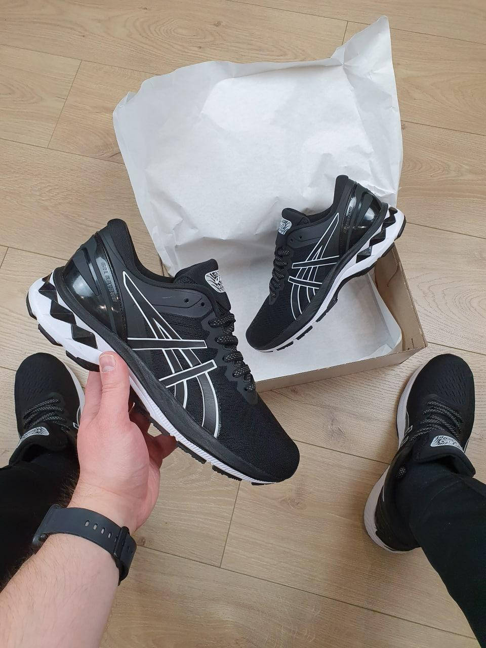 

Мужские кроссовки Asics Gel Kayano Black White белые с черным сетка 41, Черно-белый