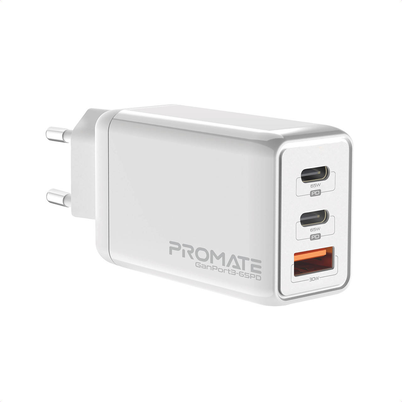 

Сетевое зарядное устройство Promate GaNPort3-65PD 65 Вт, 2хUSB-C + USB-A White, Белый