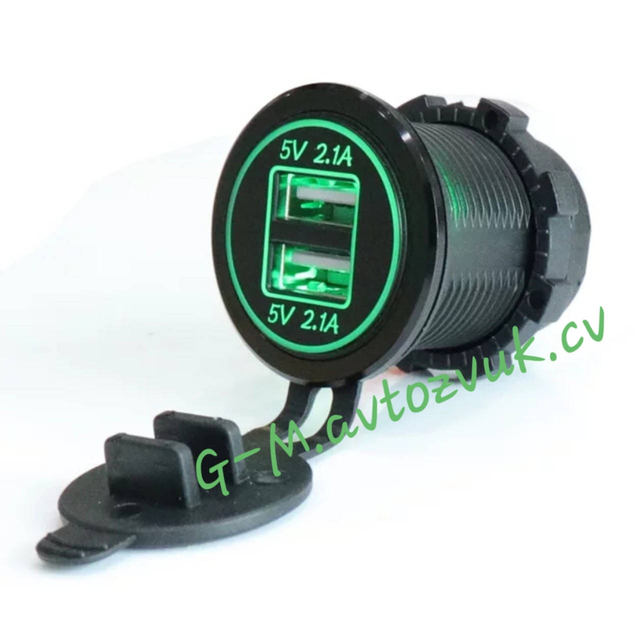 

Автомобильное зарядное 2хUSB (12 V) с зелёной подсветкой / врезная розетка / адаптер питания USB