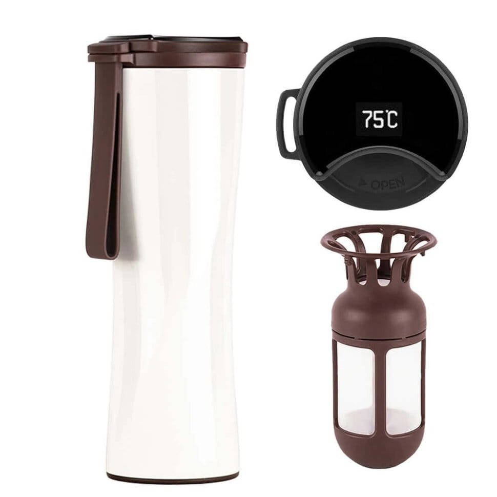 

Умная термокружка Xiaomi KissKissFish MOKA Smart Coffee с заварником белая, Белый