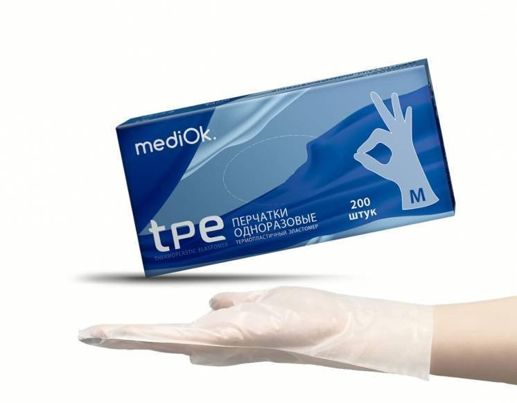 

Перчатки одноразовые ТПЕ Mediok размер М 200 шт/уп прозрачные, Прозрачный