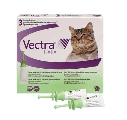 

Вектра Фелис для кошек 0,6 - 10 кг, 3 шт х 0,9 мл. Для лечения при поражении блохами на всех фазах