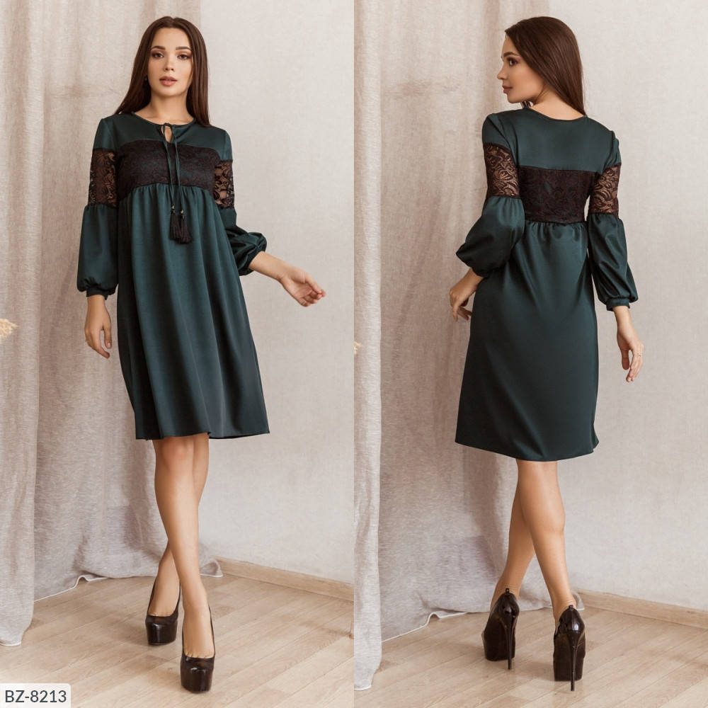 

Платье свободного кроя с декоративными шнурками, №169, бутылка, 42-46р.