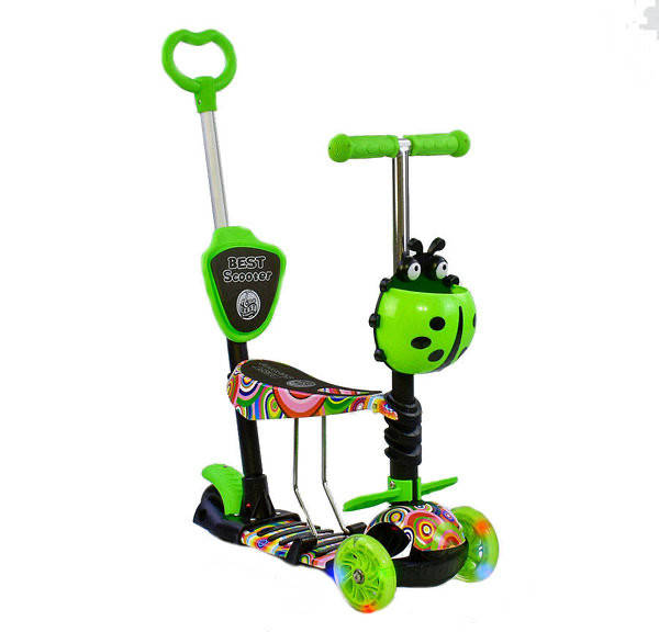 

Самокат 5в1 с родительской ручкой Best Scooter зелёный
