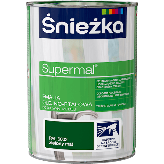 

Емаль по металлу ЗЕЛЕНЫЙ матовый Снєжка SUPERMAL RAL6002 0,8л