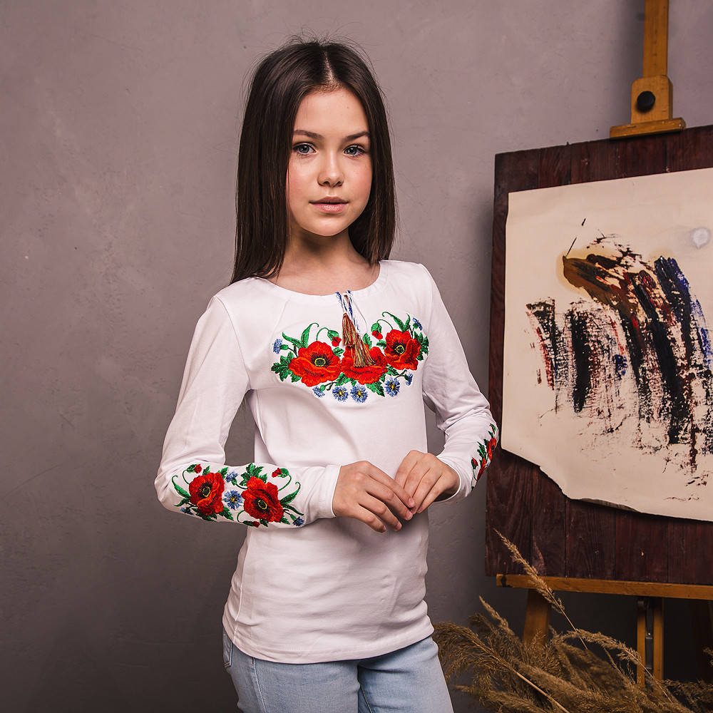 

Вышиванка-лонгслив Moderika Маковое Поле с длинным рукавом 140, Белый