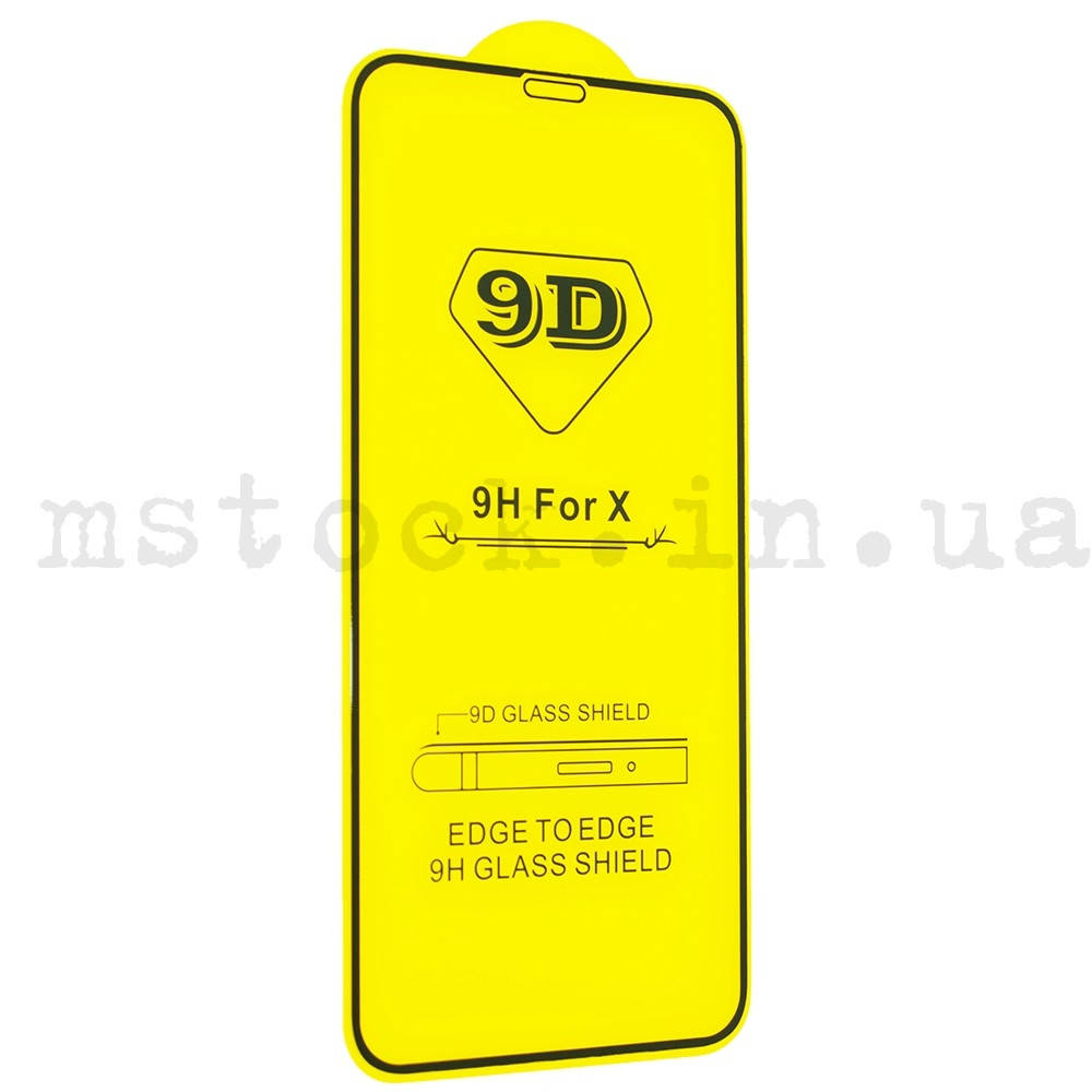 

Защитное стекло 9D iPhone X/ XS/ 11 Pro чёрное (Клей по всей поверхности), Черный