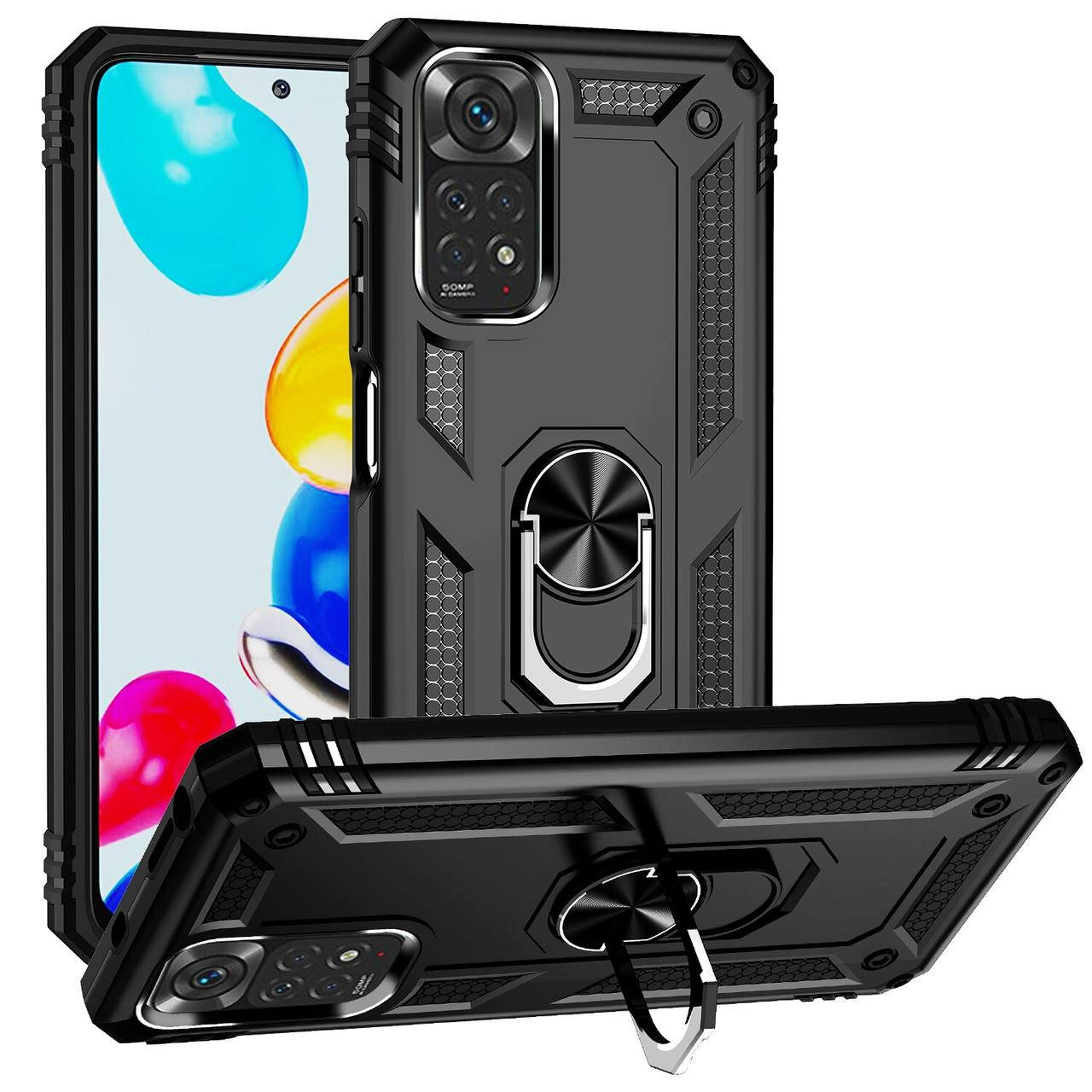 

Противоударный чехол для Xiaomi Redmi Note 11 Черный кольцо магнит