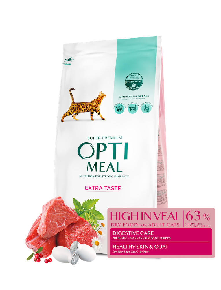 

Сухой корм Optimeal Adult Cat High in Veal Сухой корм для взрослых кошек с высоким содержанием телятины 4 кг