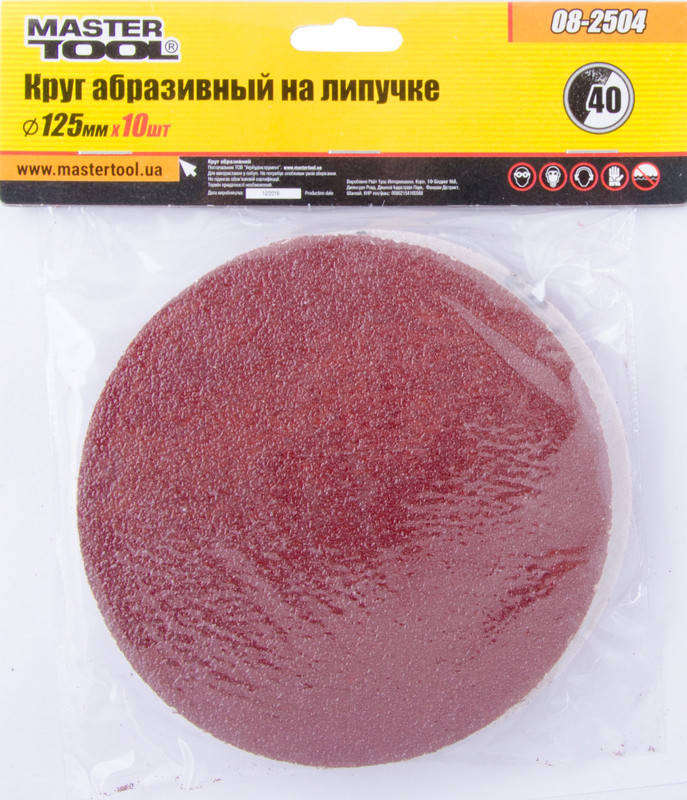 

Круг шлифовальный на липучке MASTERTOOL 125 мм зерно 40 10 шт 08-2504