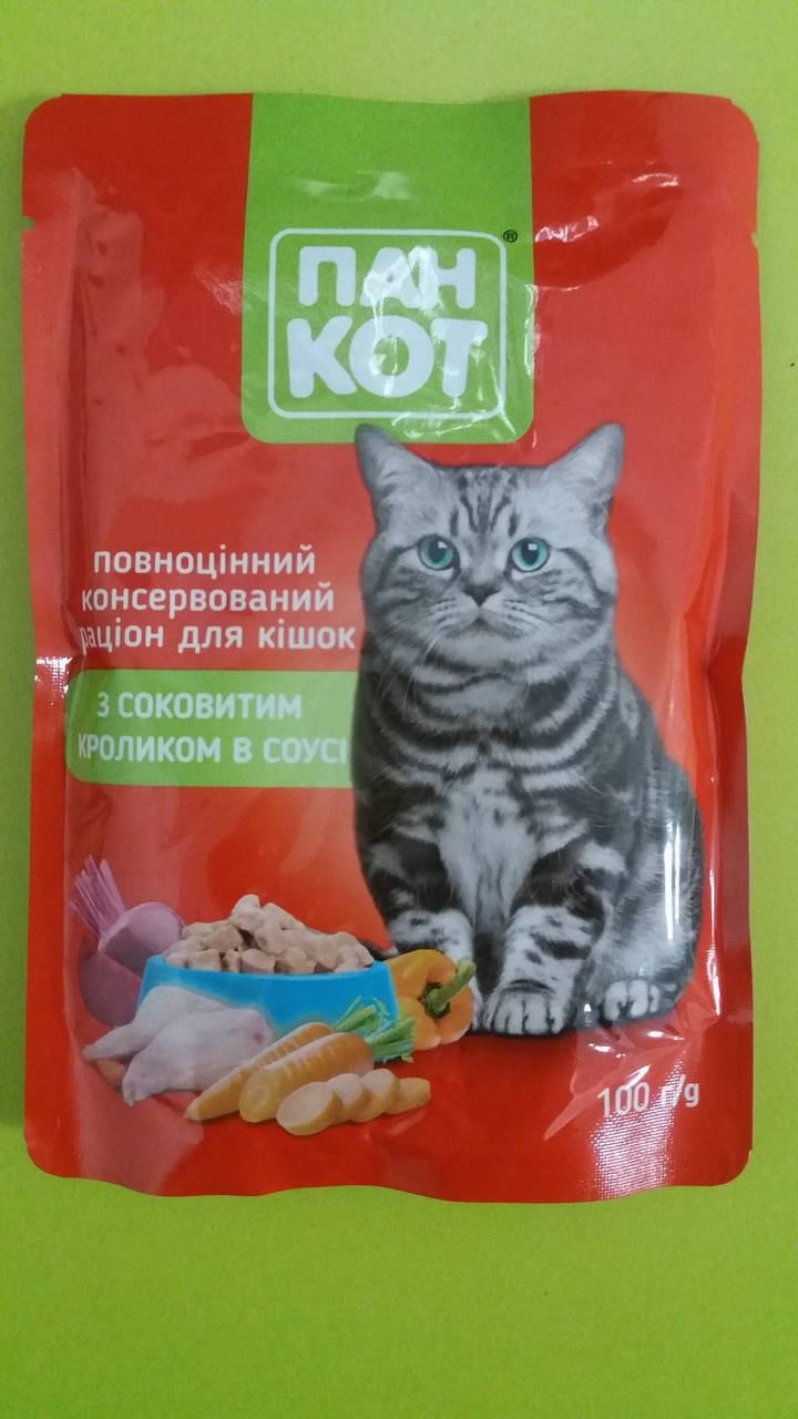 

Консервы для кошек Пан-Кот с сочным кроликом в соусе 100г