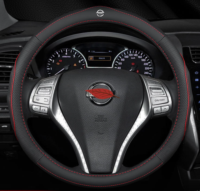 

Чехол оплетка Cool на руль для автомобиля Nissan натуральная кожа Черный с красной прошивкой