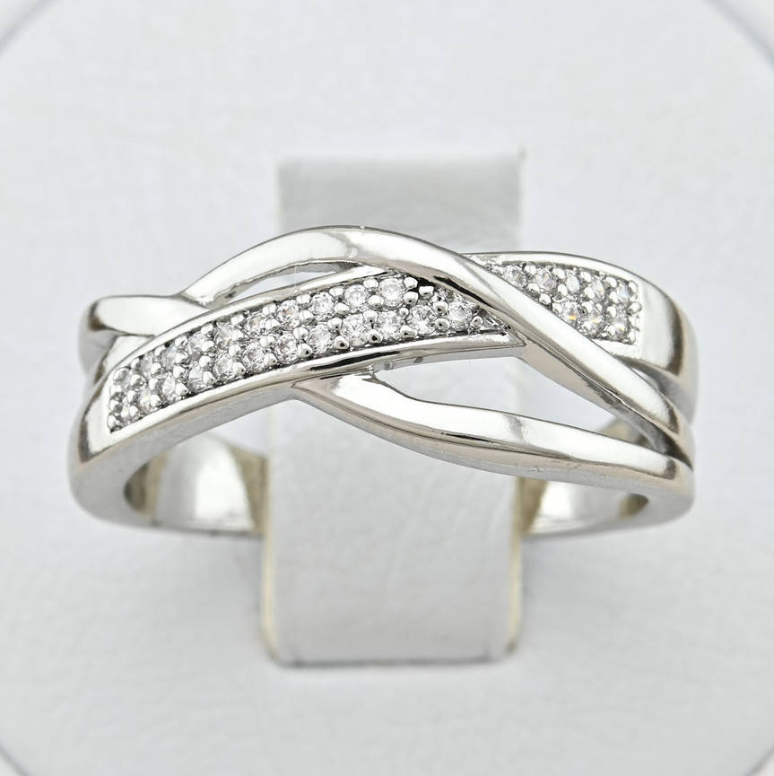 

Кольцо Xuping 14831 ширина 7 мм белые фианиты позолота Белое золото размер 17