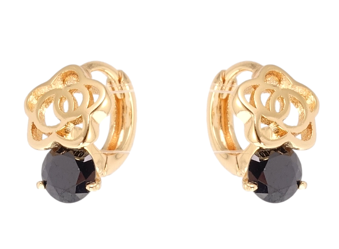 

Серьги Xuping M&L желтый оттенок колечки "Цветок с черным фианитом"