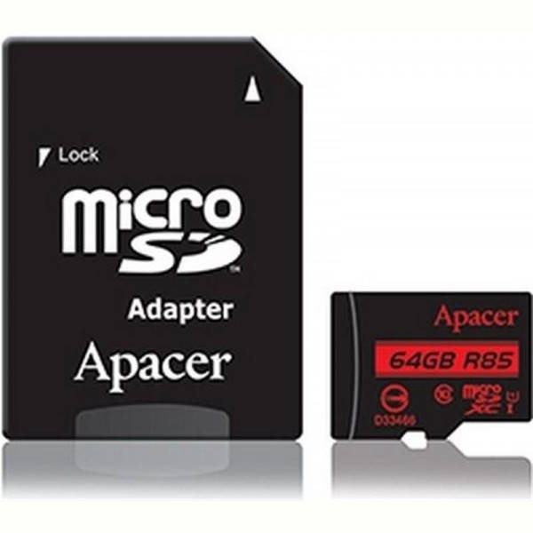 

Карта памяти MicroSDHXC 64GB UHS-I Class 10 Apacer + SD adapter (AP64GMCSX10U5-R)