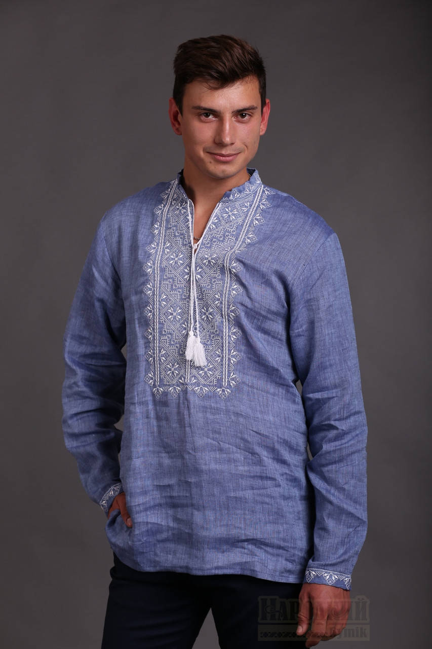 

Чоловіча сорочка вишиванка - льон джинс 52