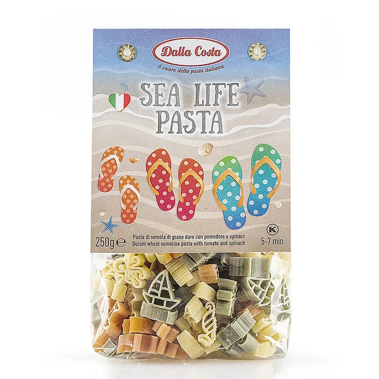 

Макароны DALLA COSTA Sea Life pasta с томатом и шпинатом 250г