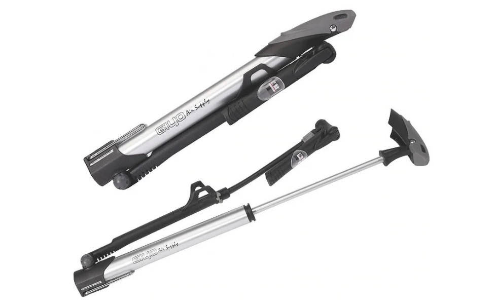 

Насос мини-напольный GIYO GM-71 с манометром с креплением на раму, AV/FV (140psi) (серый)