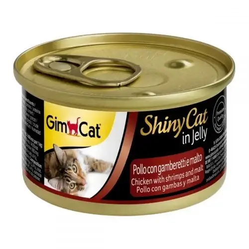 

Влажный корм GimCat Shiny Cat для кошек, с креветками, курицей и солодом, 70 г