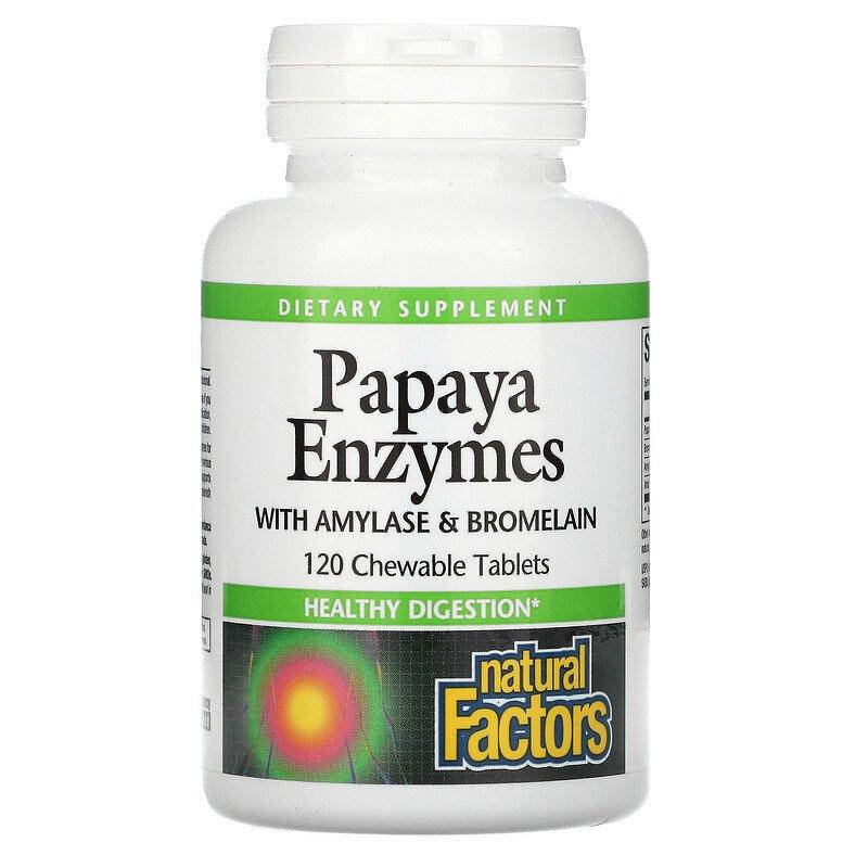 

Natural Factors Papaya Enzymes with Amylase Bromelain 120 жевательных таблеток
