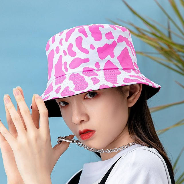 

Трендовая панама в принт корова коровка анималистический животный звериный принт Малиновый+бел двусторон 54-58, Белый