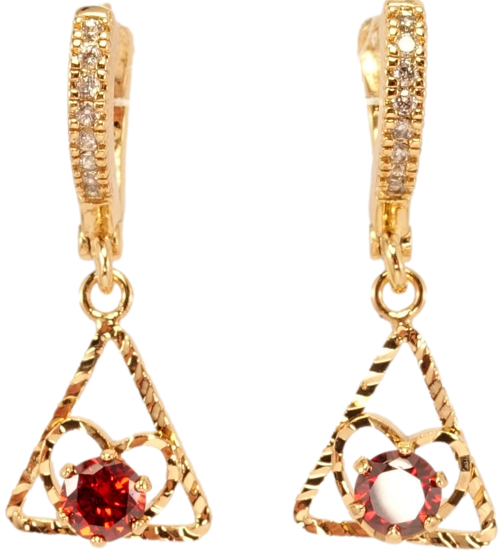 

Серьги Xuping Позолота 18K висюльки "Треугольники с сердечком и красным кристаллом"