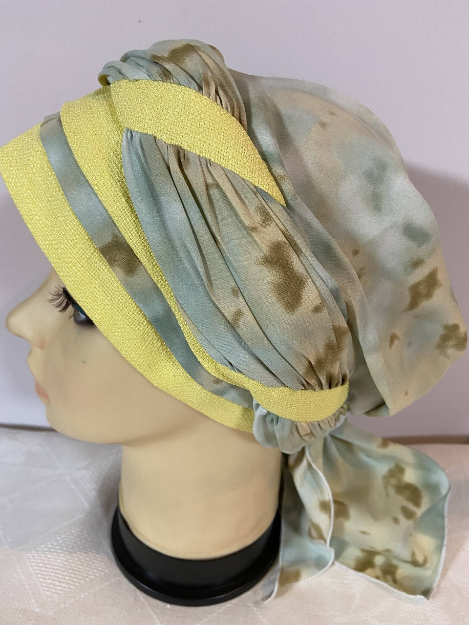 

Летняя бандана-шапка-косынка-тюрбан-чалма шифон и хлопок с объёмной драпировкой, Оливковый