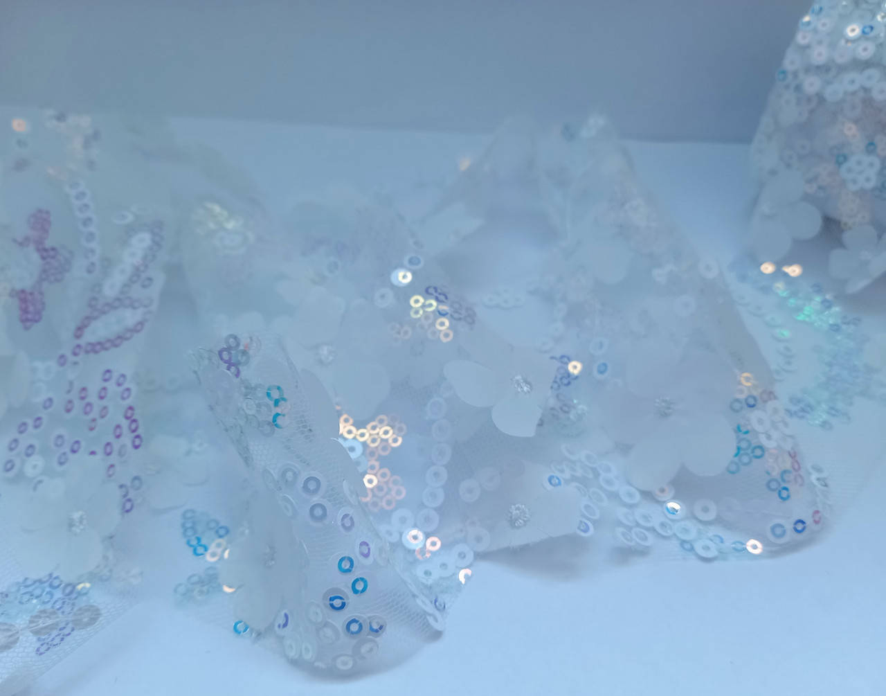 

Фатин з пайєтками та квіточками, 6см, колір-білий, 1ярд, Белый