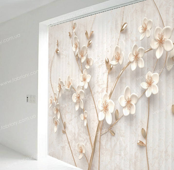 

Вертикальные жалюзи - БЕЛАЯ САКУРА С ЗОЛОТЫМИ ВЕТКАМИ, Белый