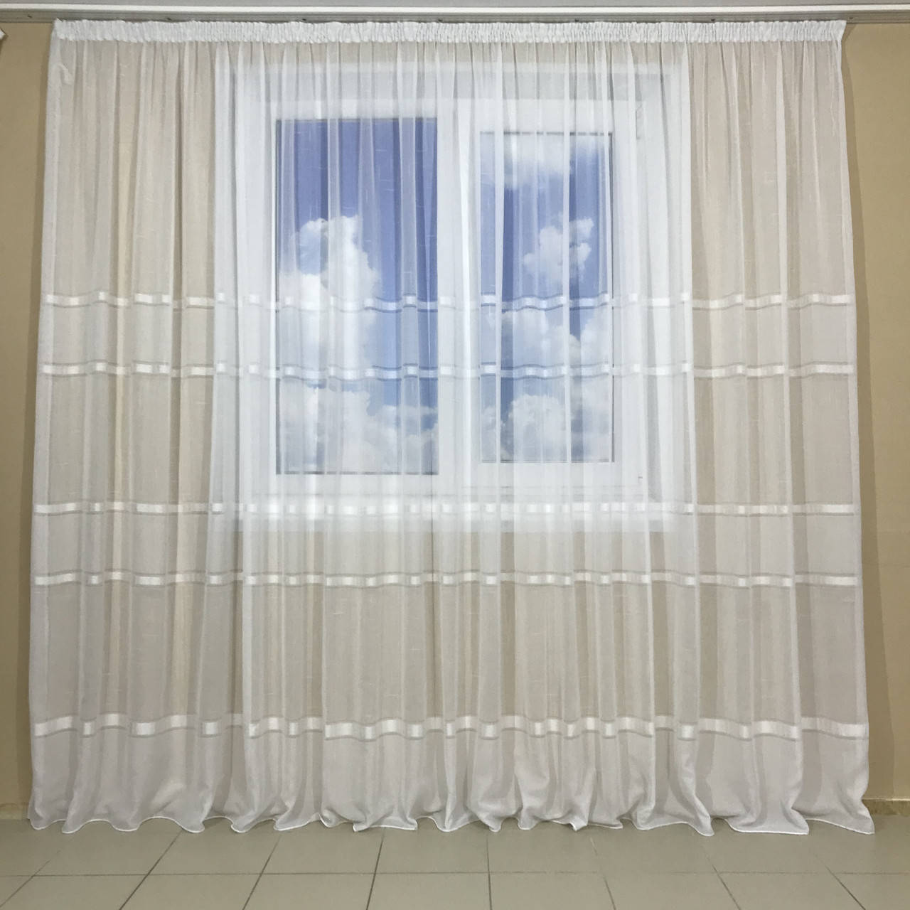 

Готовая льняная тюль 5М А-3 белая