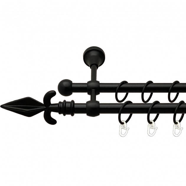 

Карниз для штор металлический 16/16мм двойной Грот 1,40м черный