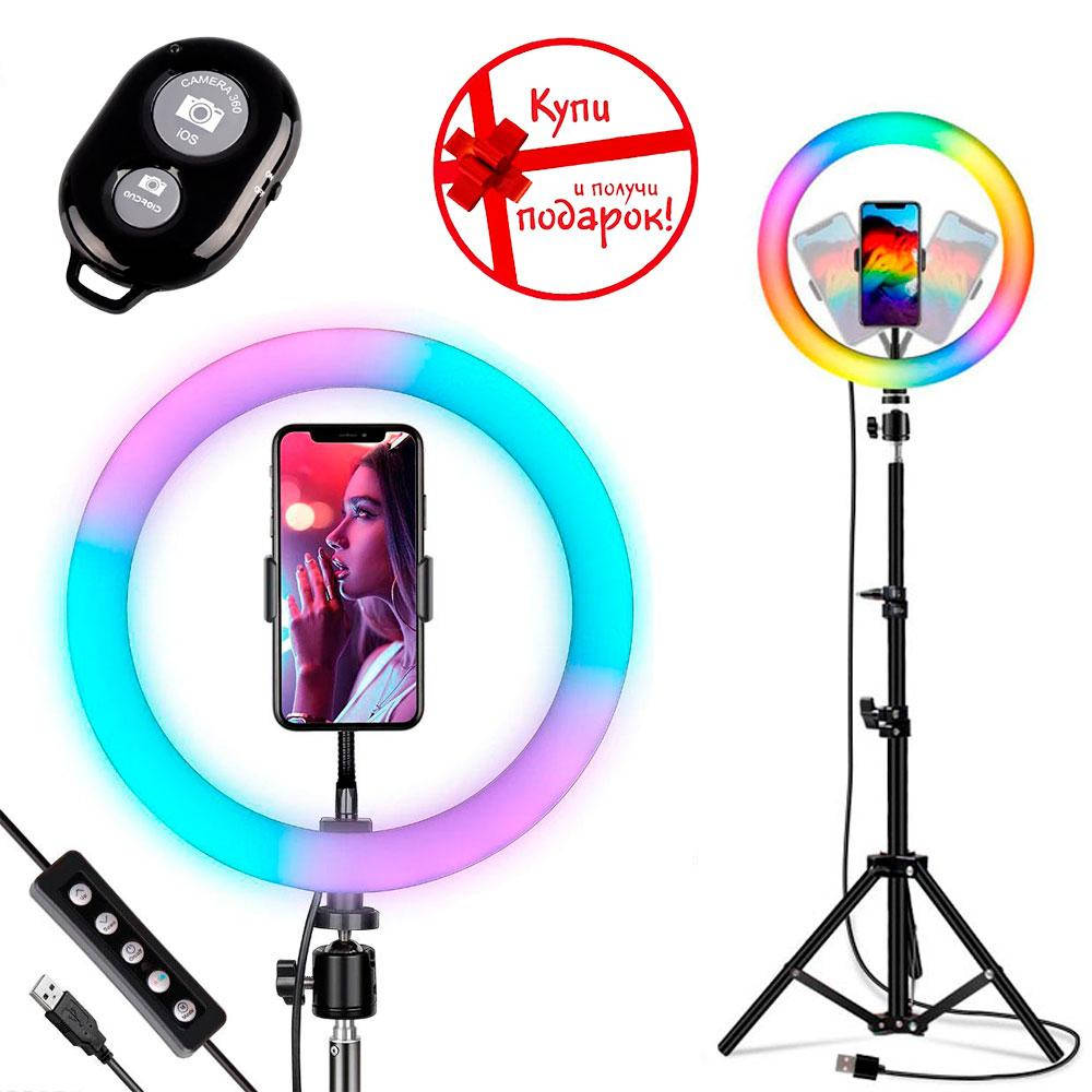 

Кольцевая лампа RGB MJ260 26 см + Подарунки Штатив 0.66-2 + Пульт для селфи