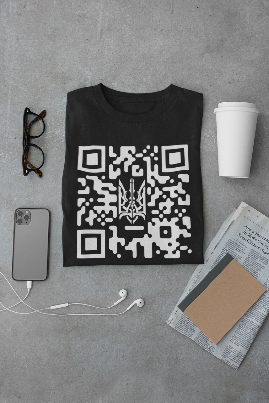 

Женская патриотическая футболка - с QR - кодом видео обращения Гордона., Черный