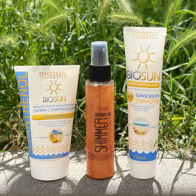 

Набор солнцезащитных средств: крем SPF 45 + масло для загара с шиммером + бальзам после загара