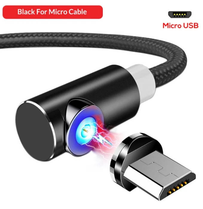 

Магнітний Кутовий Micro USB кабель TOPK Чорний 2 метра, Черный
