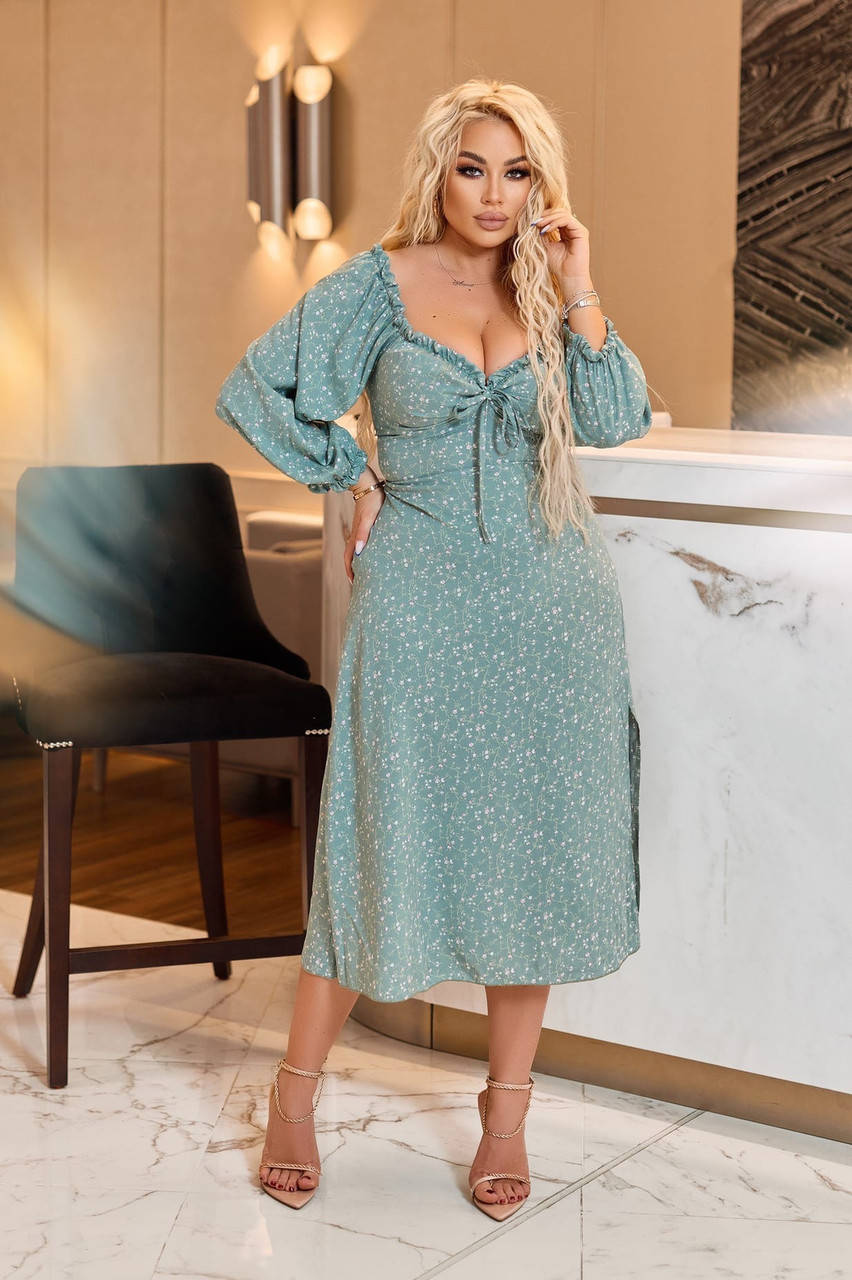 

Платье женское штапель Миди длина нарядное легкое до 64 размера 54/58, синий