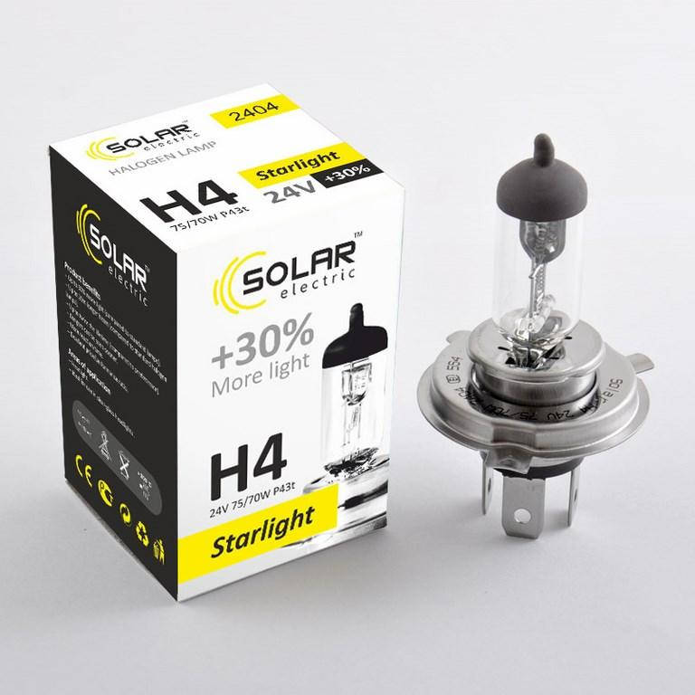 

Галогеновая лампа Solar H4 +30% 24v 75/70w