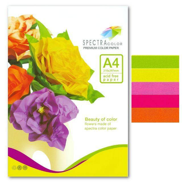 

Бумага цветная Spectra цветная Color А4 75г/м2 100 листов набор 5 цветов неон