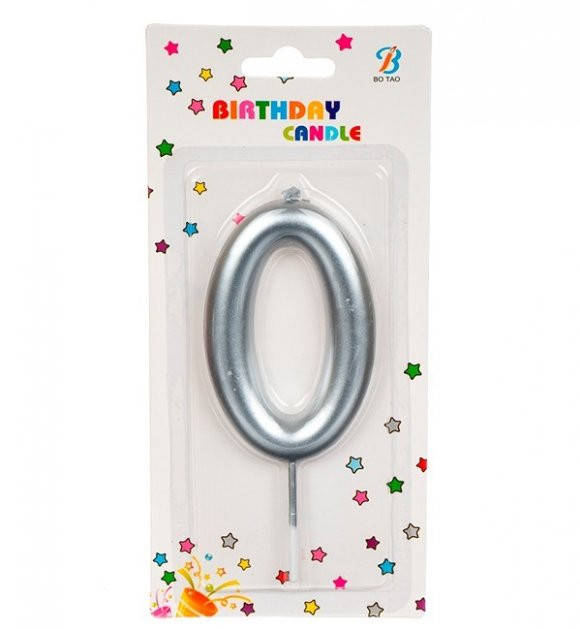 

Свеча для торта цифра 0 матовое серебро