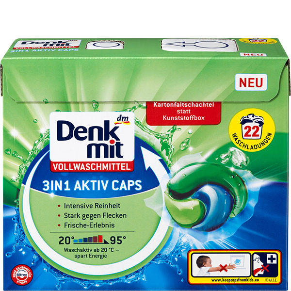 

Капсулы для стирки белых вещей Denkmit Германия Heavy Duty Detergent 3in1 Active Caps, 22 шт