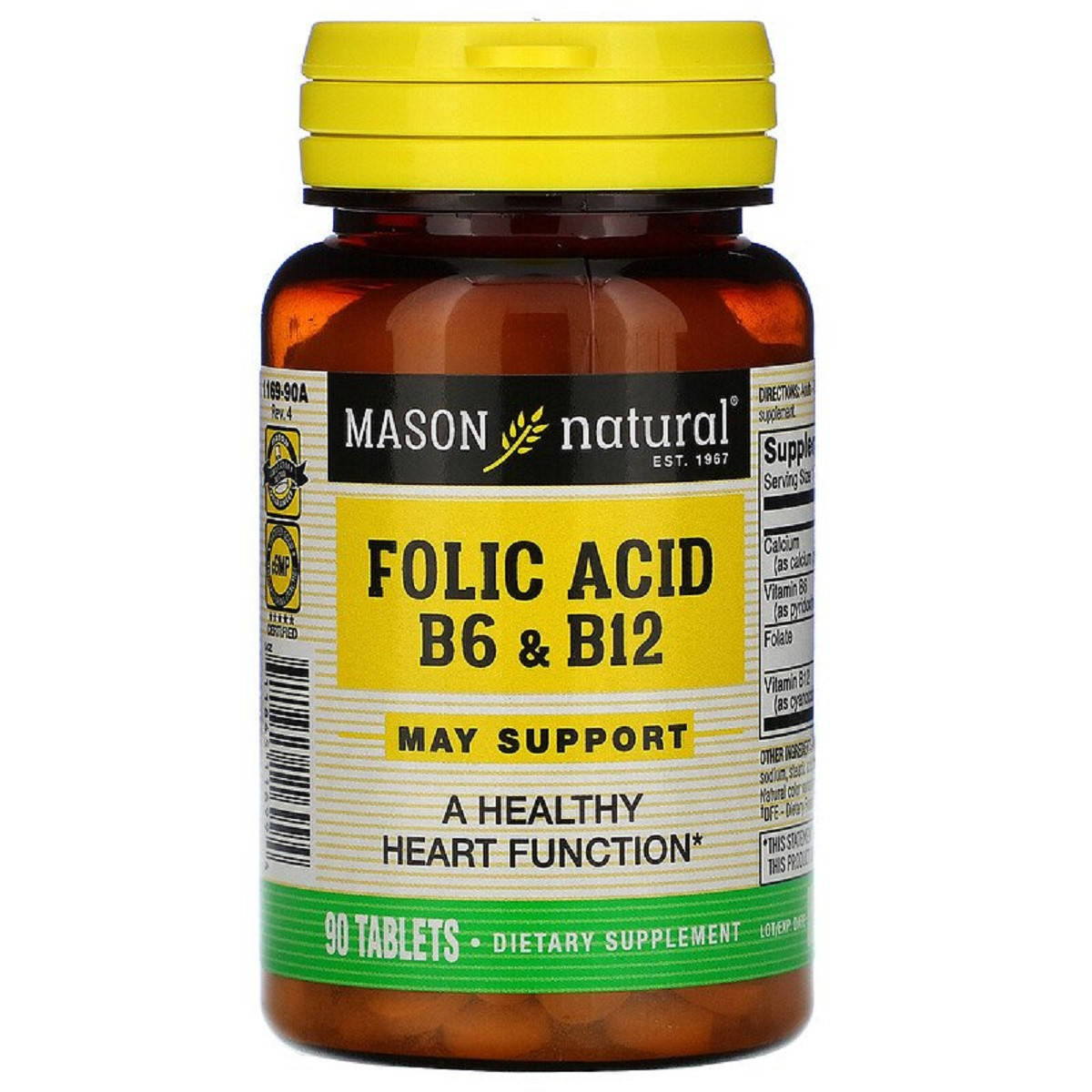

Фолиевая кислота B6 и B12, Folic Acid B6 & B12, Mason Natural, 90 таблеток, оригинал