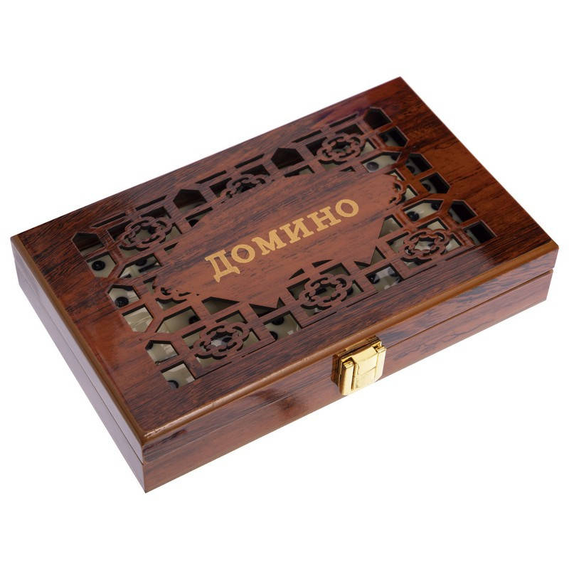 

Домино настольная игра в деревянной коробке IG-5010E (кости h-4,9см)