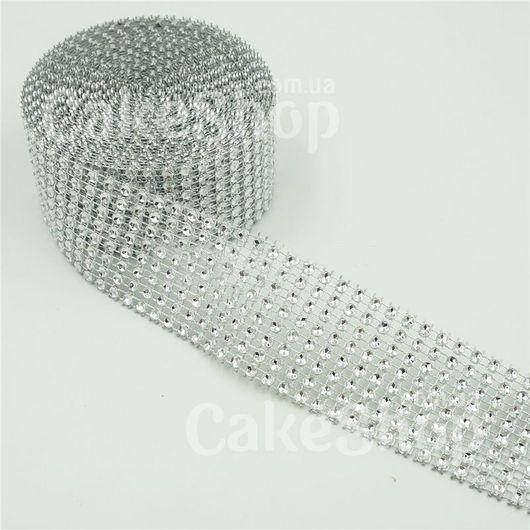 

Лента для декора со стразами Серебро 4 см