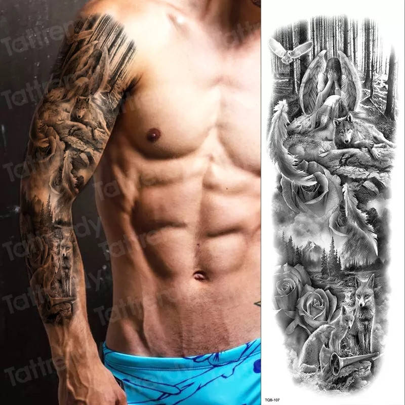 

Тату рукав Хранитель леса black tattoo 48х17см