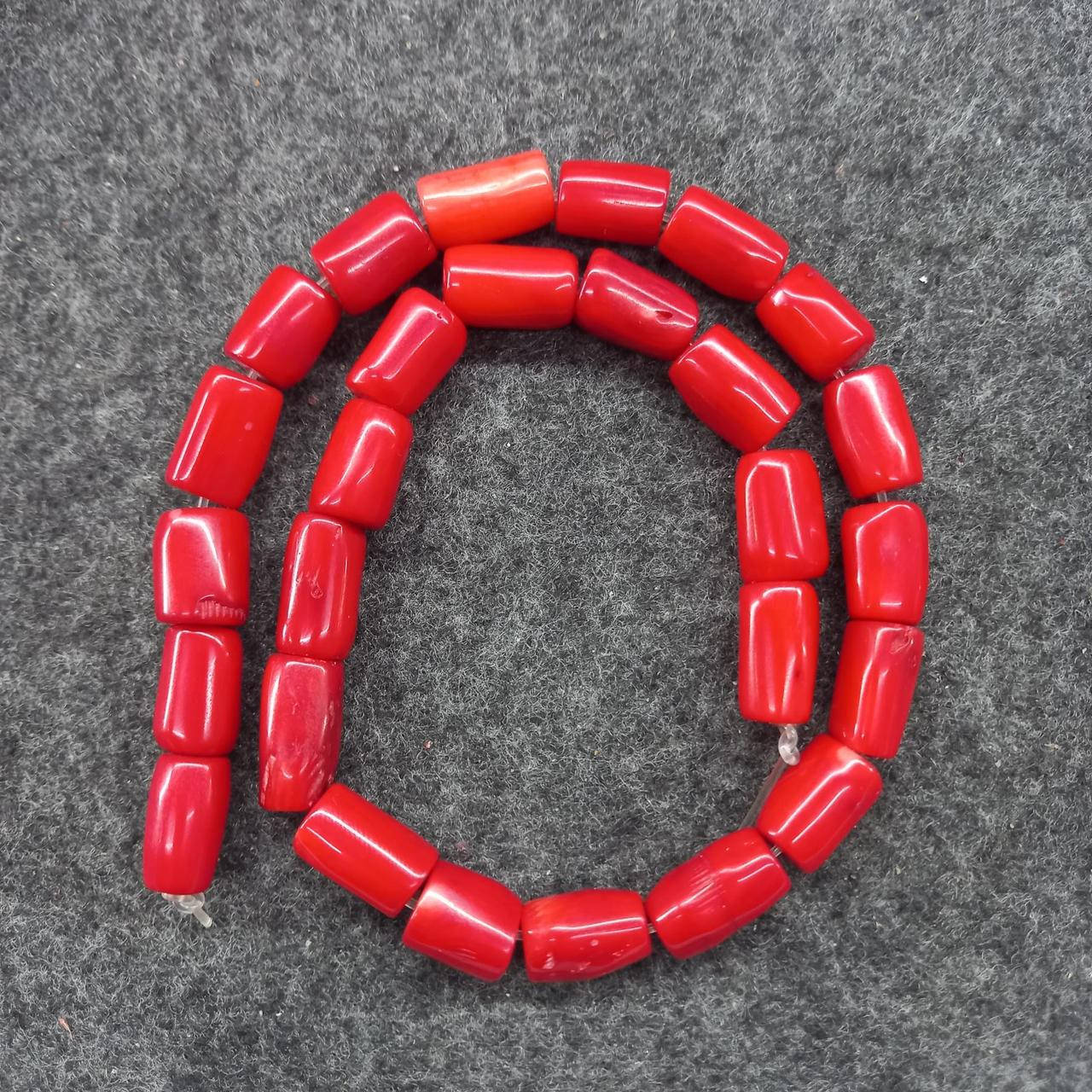 

Бусины натуральный Коралл красный галтовка рубка цилиндр d-15х10мм(+-) L-40см (+-)