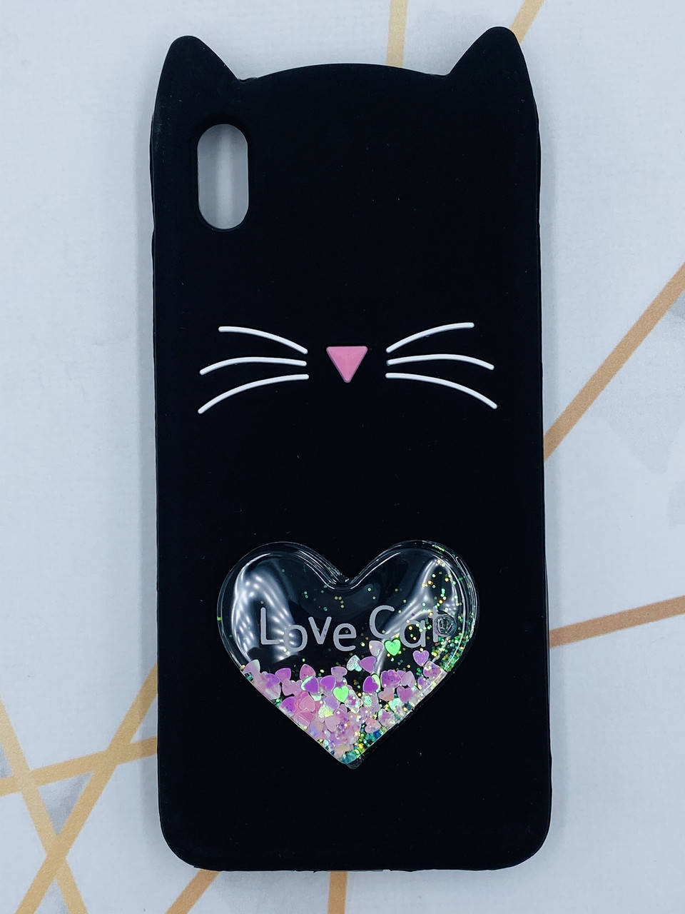 

Чехол силиконовый 3D Case с переливающимися блёстками для Xiaomi Redmi 7A Кот черный