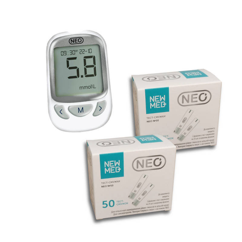 

Глюкометр NEO от NewMed + тест полоски NEO №50 - 2 уп. (100 шт.)