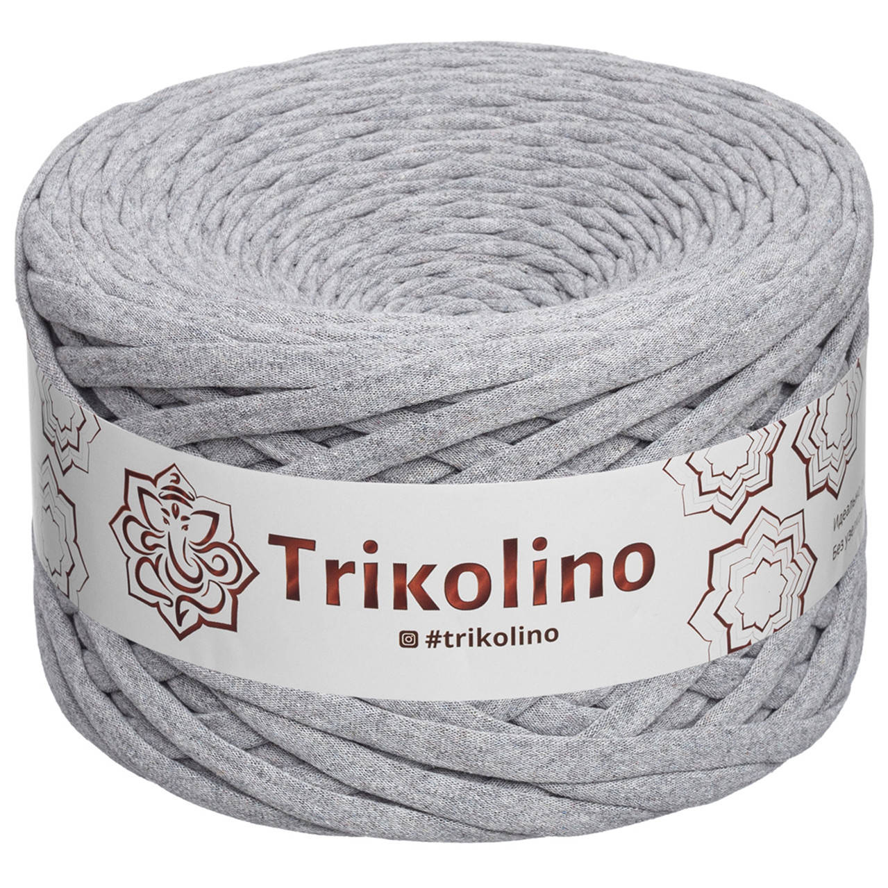 

Трикотажна пряжа Trikolino, ширина нитки 7-9 мм., довжина мотка 100 м., Сірий меланж, Серый